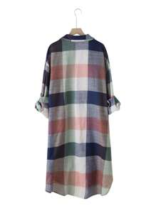 Linhara Plus Size Women's Striped Shirt Dress With Rolled-Up Sleeves