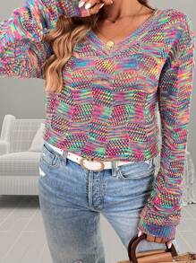 SHEIN LUNE 大尺碼女款彩色浸染套頭毛衣 - 彩色 - 查看 4