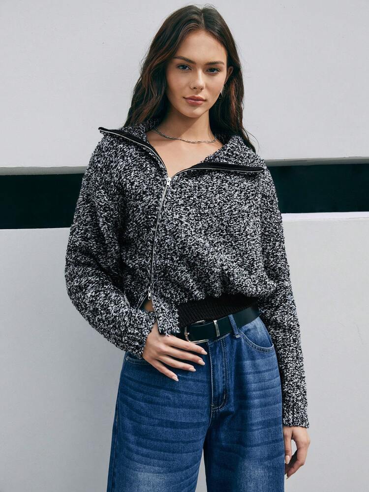 Women's Fashionable Oblique Zipper Loose-fit Cardigan