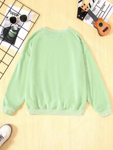 SHEIN Con trai Giải trí Đan In thư Áo chui đầu Áo nỉ Với Vòng cổ - màu xanh lá - Xem 2