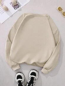 SHEIN Unity Hơn Đồ họa núi & khẩu hiệu Thả vai Áo nỉ - Màu be - Xem 2