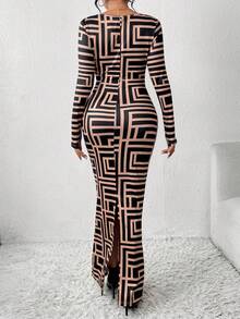 SHEIN Clasi Geo Print Cut Out Knot Front Mermaid Hem Dress - Multicolor - View 2