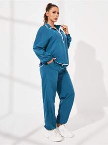 VARSIVA Sports Tennis Basic  Outdoors With  Top And Sweatpants Set - Teal Blue - View 4