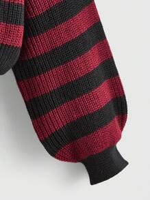 ROMWE Grunge Punk Punk cổ điển Phong cách Đỏ  & Đen Sọc Ngắn Tay áo lồng đèn Áo cao cổ Áo len , Áo chui đầu - Đỏ - Xem 4