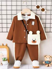 Neutrale Babykleidung Für Jungen & Mädchen Mit Coolen Minimalistischen Bärenmustern Und Passender Tasche - Braun - Übersicht 1
