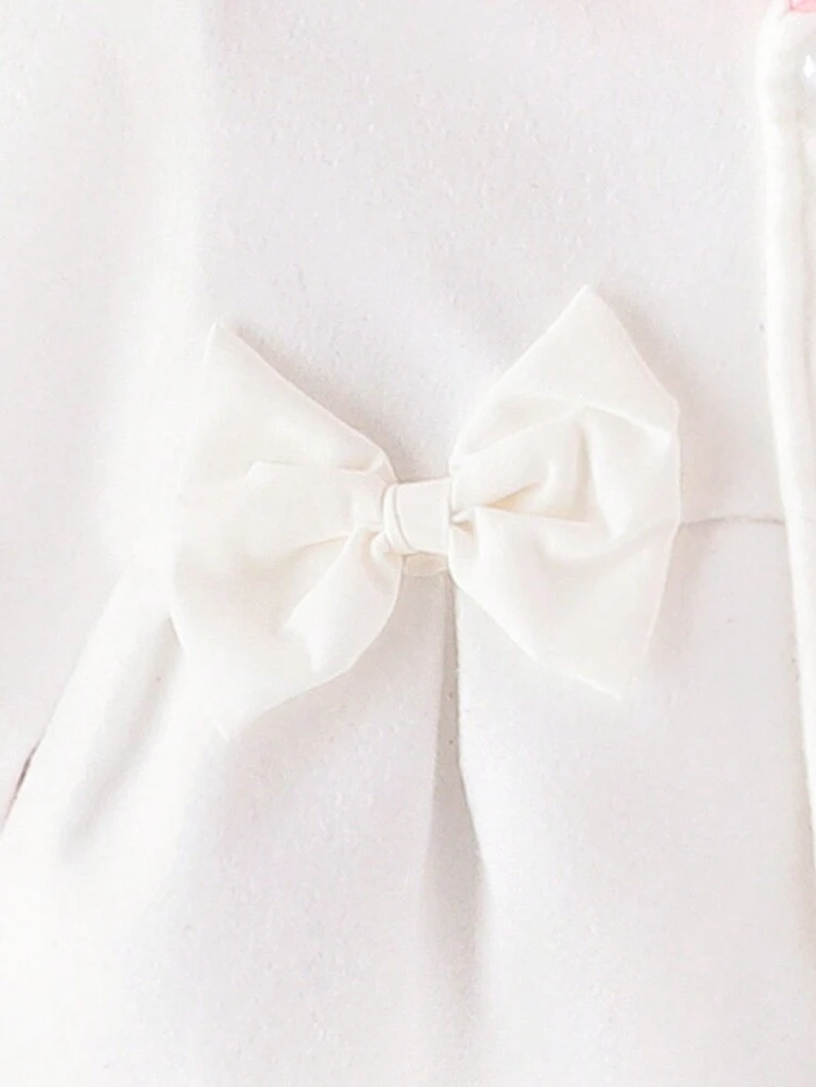Baby Girls' Simple And Fashionable Color Block Woolen Coat With Bow-knot And Button Front
