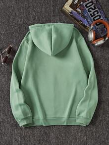 Men's Cartoon Face Printed Hooded Sweatshirt With Drawstring - Mint Green - View 2