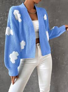 SHEIN Unity Áo khoác cardigan trễ vai họa tiết đám mây - Xanh và trắng - Xem 6