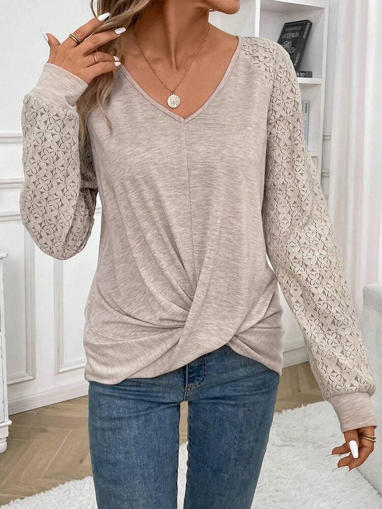 V-Neck Twist Detail T-Shirt Winter Casual