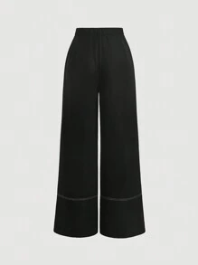 SHEIN MOD Women's Contrast Edge Wide Leg Pants - Black - View 2