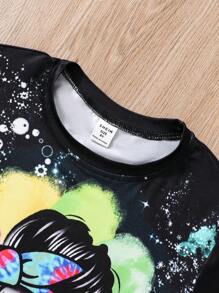 SHEIN Tween Girls Colorful Pattern Round Neck T-Shirt