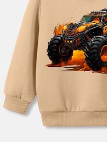 男童休闲汽车图案抓绒卫衣，适合秋冬季穿着 - 卡其色 - 查看 4