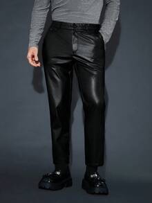 GENTILAND Men's Elastic Waist PU Leather Long Pants - Black - View 4