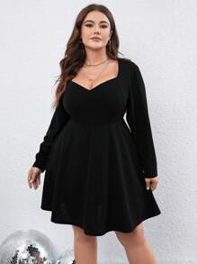 SHEIN Clasi Của phụ nữ Chất rắn Có màu sắc Kích thước lớn Ô dù Đầm Với Vòng eo - màu đen - Xem 3