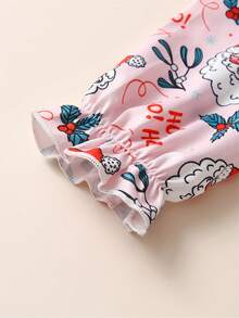 少女聖誕印花擴袖波浪邊上衣&擴腿褲 - 粉色 - 查看 3