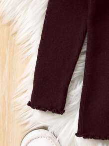 SHEIN Girls' Lettuce Trim Stand Collar Sweater