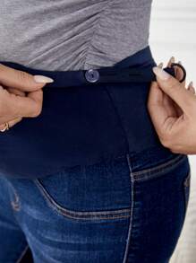 SHEIN Maternity Casual Adjustable Waist Slim Fit Jeans - Dark Wash - View 6