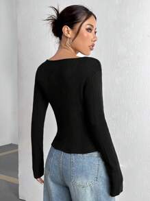 Flirla Suéter De Mujer Con Cuello De Muesca De Color Liso