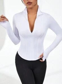 SHEIN With My Calm Solid Color Stand Collar Athletic Jacket
