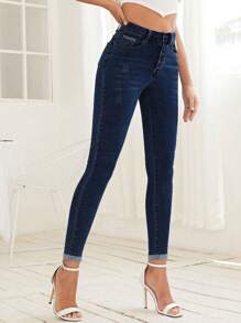 Selenza Button-front Slim Fit Denim Jeans - Dark Wash - View 4