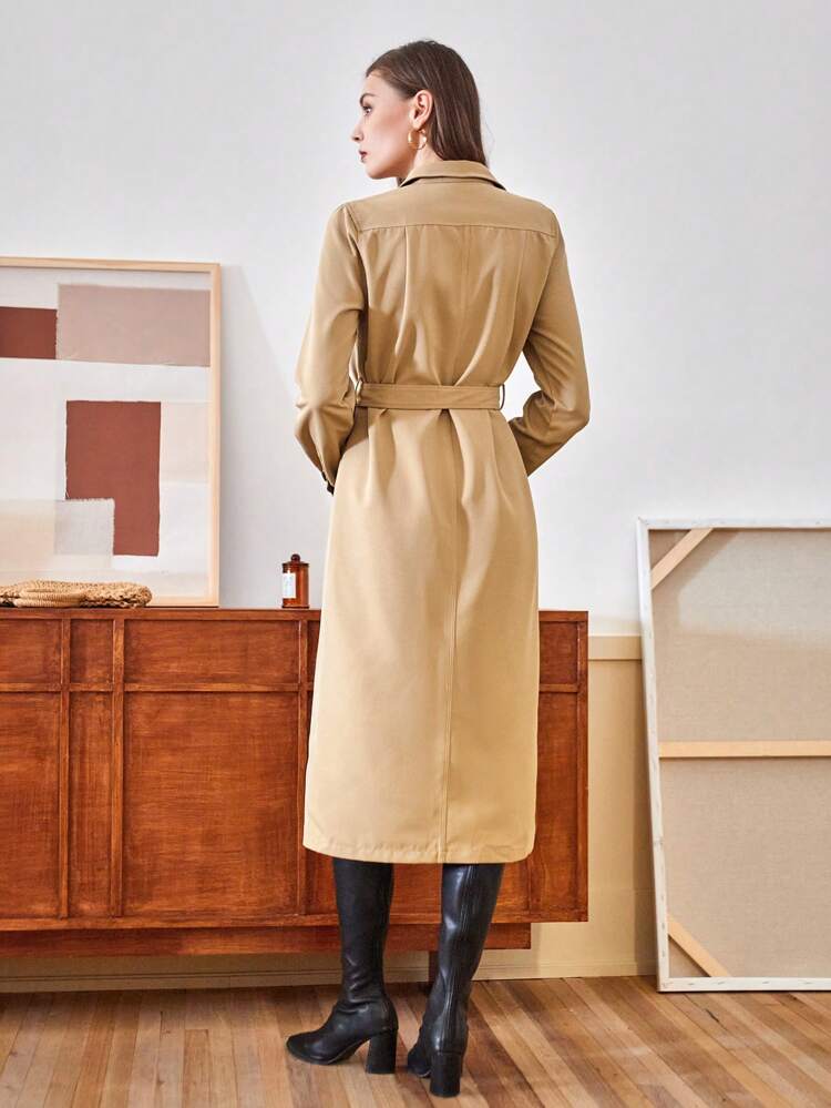 Women's Belted Shirt Dress With Flap Pockets