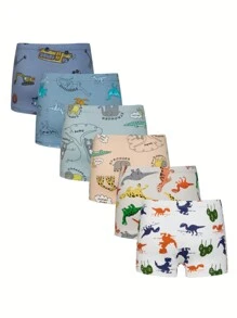 6pcs/Set Young Boy Dinosaur Print Boxer Briefs, Same Color Series