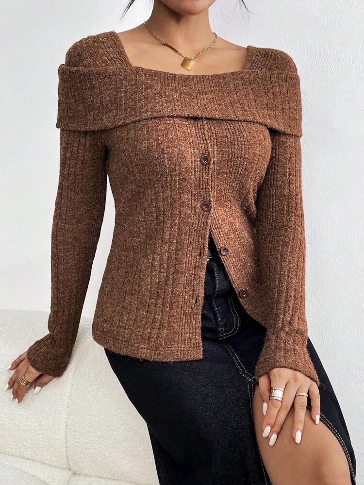 Women's Square Collar Button Front T-shirt