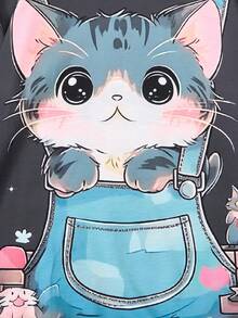 SHEIN Cô gái Tween Giải trí Và Dễ thương Quần yếm Mèo in Áo nỉ - Nhiều màu - Xem 4