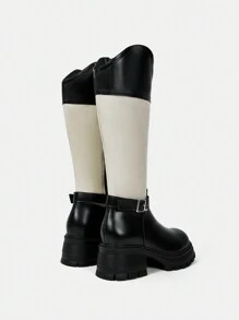 SheIn MOD 扣環細節兩色調女性時尚過膝靴