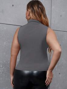 Women's Plus Size Solid Mock Neck Tank Top - Light Grey - View 2
