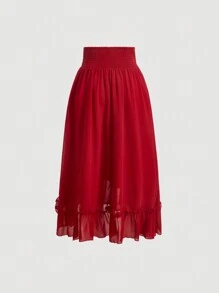 SHEIN MOD Women's Asymmetrical Hem Ruffle Skirt - Red - View 2