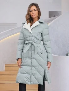 HaiLuoZi Cappotto imbottito con cappuccio, slim fit, dal collo di pelliccia, casual invernale - Grigio - Visualizzare 6