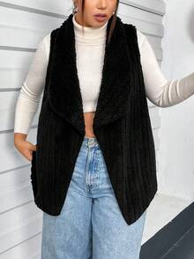 Flirla Plus Size Women's Lapel Collar Vest Coat - Black - View 7