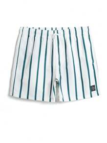 Manfinity KASUA Men's Summer Vacation Style Striped Print Decorative Drawstring Waist Slant Pocket Loose Beach Shorts - White - View 4