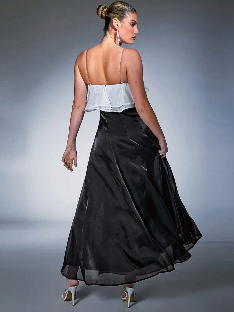 Colorblock Ruffle Split Thigh Dress
