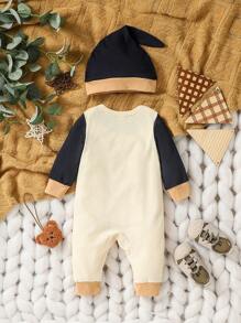 2024 New Year Baby Boys' Long Sleeve Jumpsuit With Round Neck & Color-Blocked Design, Autumn/Winter - Multicolor - View 2