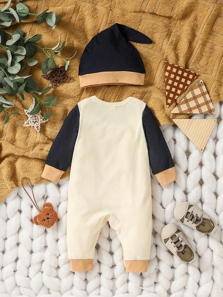 2024 New Year Baby Boys' Long Sleeve Jumpsuit With Round Neck & Color-Blocked Design, Autumn/Winter