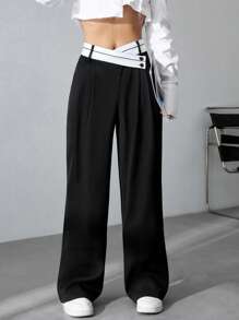 Flirla Women's Color Block Wide Leg Pants Wide Pantspants>Wide Legwide Leg Pantswide Leg Pants Womanwide Leg Pants Girls Fall Cloth For Women