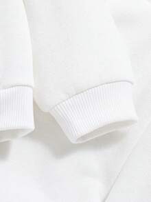 SHEIN 寶寶女孩休閒蝴蝶結圖案帽衫和長袖彈性腰長褲套裝 - 白色 - 查看 5