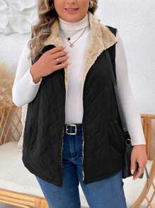 SHEIN LUNE Áo khoác lót đệm, cỡ lớn - Màu be - Xem 3