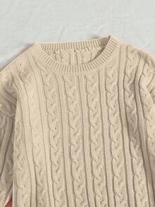 SHEIN Unity 麻花編織落肩袖套頭毛衣 - 杏色 - 查看 5