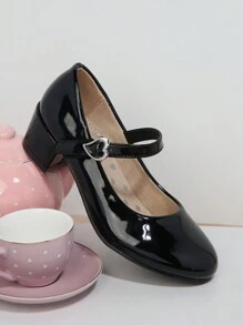 兒童黑色時尚女童高跟鞋 - 黑色 - 查看 3