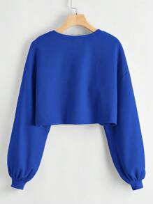 SHEIN EZwear Women's Solid Color Drop Shoulder Crop Top T-shirt - Royal Blue - View 2