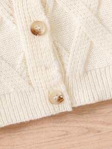 SHEIN 少女鑽石圖案針織開衫和針織褲套裝 - 白色 - 查看 6