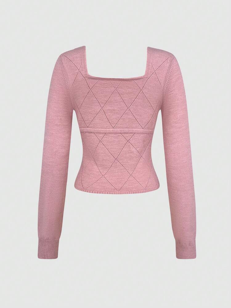 Pink Color Block Slim Fit Knit Pullover Fall Winter Sweater