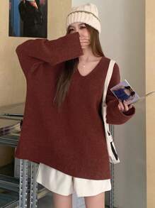 DAZY Của phụ nữ Thả vai Áo len - Đỏ - Xem 3