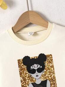 SHEIN Little Girls' Fashionable Apricot Long Sleeve Sweatshirt For Autumn/winter - Apricot - View 5