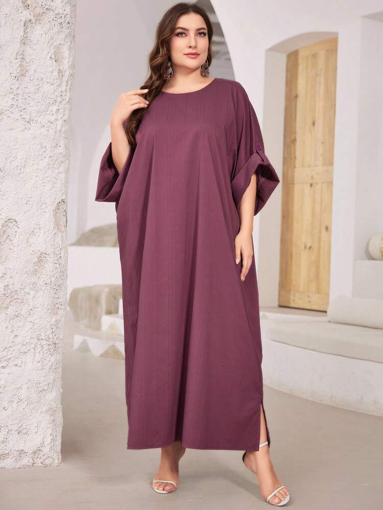 Plus Size Casual Round Neck Batwing Sleeve Loose Dress