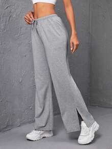SHEIN Daily&Casual Lỏng lẻo phù hợp Tách quần ống rộng Quần thể thao Đối với Mùa thu Và Mùa Đông - Màu Xám nhạt - Xem 5