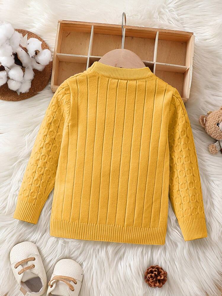 Baby Girls' Comfortable Solid Color Round Neck Casual Sweater For Daily Wear
